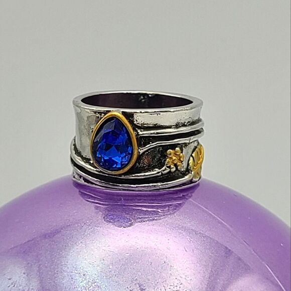sterling silver with goldtone accent, teardrop blue stone acce… - Picture 5 of 7